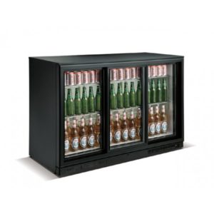 Desserte réfrigérée arrière de bar, 3 portes battantes, 338 L, noir