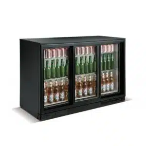 Desserte réfrigérée arrière de bar, 3 portes battantes, 338 L, noir