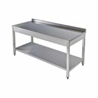 Table démontable adossée en inox pieds carrés ajustables profondeur 600 mm