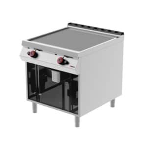 Fry top gaz, plaque nervurée, sans porte, profondeur 900