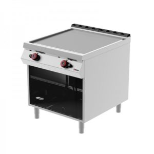 Fry top gaz, plaque lisse, sans porte, profondeur 900