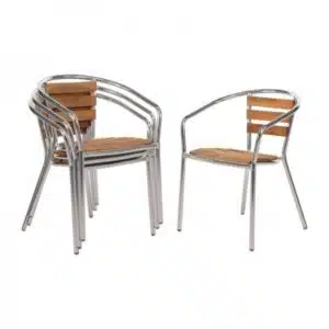 Fauteuils en frêne et aluminium Bolero, empilable, H 730 mm