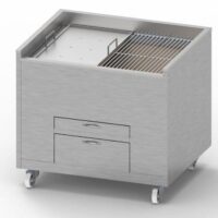 Churrasco professionnel, grill au Charbon statique, L 1000 x P 800 x H 900 mm, moitié grille moitié plancha, sur mesure
