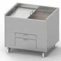 Churrasco professionnel, grill au Charbon statique, L 1000 x P 800 x H 900 mm, moitié grille moitié plancha, sur mesure