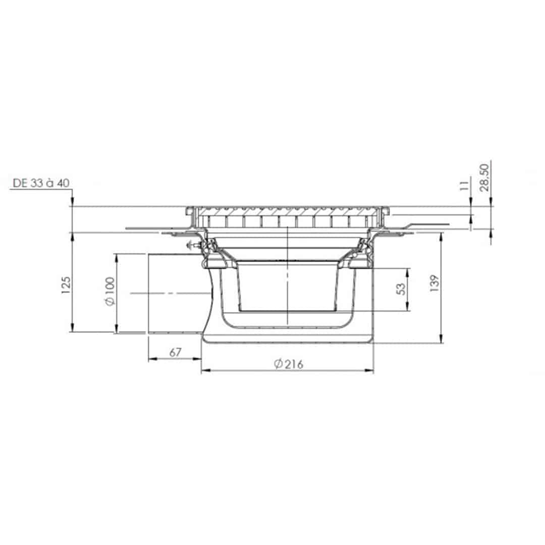 Siphon en acier inox EN 1.4301 250 x 250 mm sortie horizontale Ø 100 mm sur mesure – Image 2