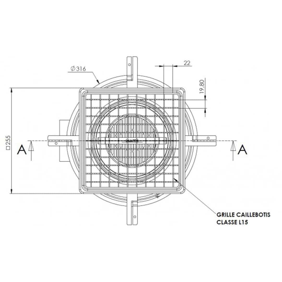 Siphon en acier inox EN 1.4301 250 x 250 mm sortie horizontale Ø 100 mm sur mesure – Image 3