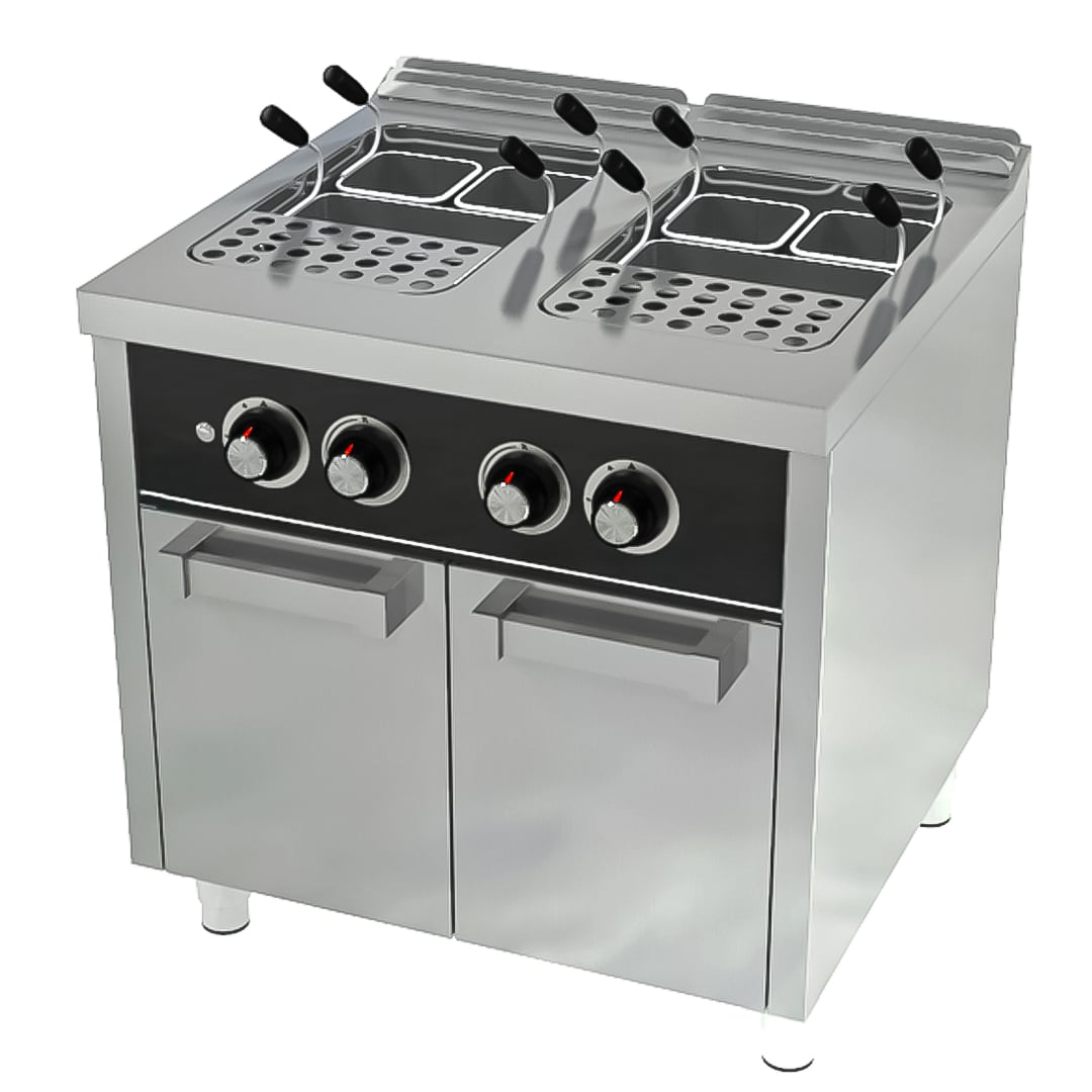 Cuiseur à pâtes à gaz, 25 L + 25 L, série 750, sur placard