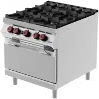 Cuisinière à gaz, avec 4 brûleurs, portes battantes, profondeur 900 mm