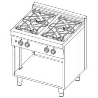 Cuisinière à gaz, avec 4 brûleurs, sans portes, profondeur 720 mm