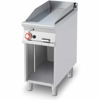 Fry top gaz plaque acier lisse 9 kW sur meuble ouvert