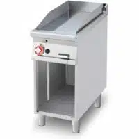 Fry top gaz plaque acier lisse 9 kW sur meuble ouvert
