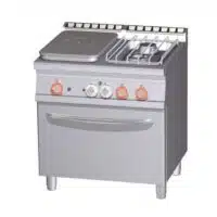 Fourneaux 2 feux gaz avec 1/2 plaque coup de feu sur four électrique GN2/1, gamme 700