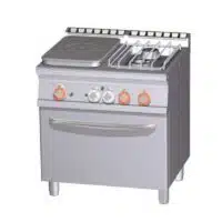 Fourneaux 2 feux gaz avec 1/2 plaque coup de feu sur four électrique ventilé GN1/1, gamme 700