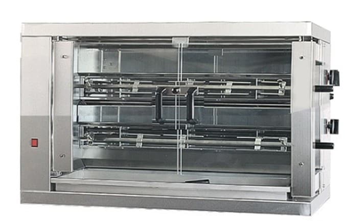 Rôtissoire électrique en inox 2 broches 8 poulets