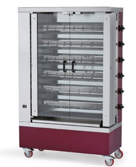 Rôtissoire gaz en inox 6 broches 24 poulets