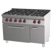 Fourneau à gaz professionnel 6 feux avec four électrique GN 2/1 et placard