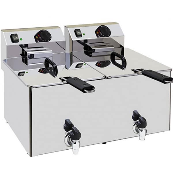 Friteuse de table électrique avec vidange double turbo acier inox 2 x 8 L