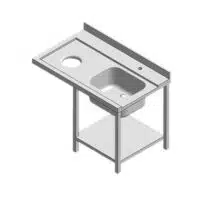 Table d'entrée avec 1 bac a droite 2 pieds lave vaisselle à droite longueur 1500 mm