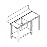 Table d'entrée lave-vaisselle, adossée, avec étagère, L 1400 x P 800 x H 850 mm, 1 bac, sur mesure