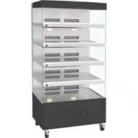 Vitrine chaude, libre service, 5 étagères inclinées, capacité 50/100 volailles en coques