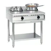 Wok gaz, 2 brûleurs, 23 kW, acier inoxydable 18/10