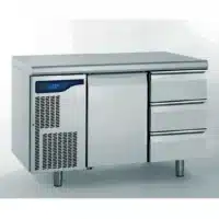 Meuble réfrigéré gastronorme avec groupe acier inoxydable froid positif 1 porte + 3 tiroirs ht 105 mm 698 W