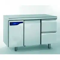 Meuble réfrigéré gastronorme sans groupe acier inoxydable froid positif 1 porte + 2 tiroirs 698 W