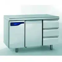 Meuble réfrigéré gastronorme sans groupe acier inoxydable froid positif 1 porte + 3 tiroirs ht 105 mm 698 W