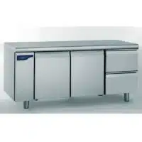 Meuble réfrigéré gastronorme sans groupe acier inoxydable froid positif 2 portes + 2 tiroirs ht 210 mm 1000 W