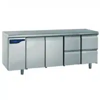 Meuble réfrigéré gastronorme sans groupe acier inoxydable froid positif 2 portes + 2 x 2 tiroirs ht 210 mm 1170 W