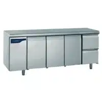 Meuble réfrigéré gastronorme sans groupe acier inoxydable froid positif 3 portes + 2 tiroirs ht 210 mm 1170 W