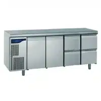 Meuble réfrigéré gastronorme avec groupe acier inoxydable froid positif 2 portes + 2 x 2 tiroirs ht 210 mm 1170 W