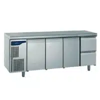Meuble réfrigéré gastronorme avec groupe acier inoxydable froid positif 3 portes + 2 tiroirs ht 210 mm 1170 W