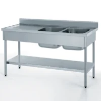 Plonge démontable avec étagère adossée 2 bacs + égouttoir à gauche largeur 700 mm