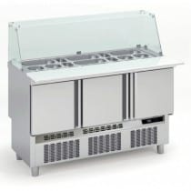 Meuble de préparation fast-food, 3 portes pleines, 264 L, 18 bacs GN1/6 + 6 bacs GN1/9