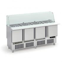 Meuble de préparation fast-food, 4 portes pleines, 345 L, 24 bacs GN1/6 + 9 bacs GN1/9