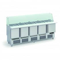 Meuble de préparation fast-food, 5 portes pleines, 430 L, 30 bacs GN1/6 + 12 bacs GN1/9