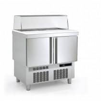 Meuble saladette avec plaque de travail polyéthylène, dessus avec pare-haleine , 2 portes pleines, 169 L