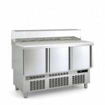 Meuble saladette, dessus granit avec pare-haleine, 3 portes pleines, 264 L