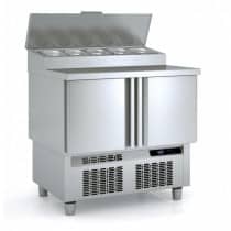 Meuble saladette, dessus inox avec couvercle, 2 portes pleines, 169 L