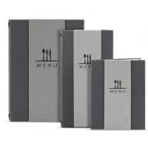 Protège menu effet tissu A4 gris 8 vues insert Pochette Classique PVC semi rigide