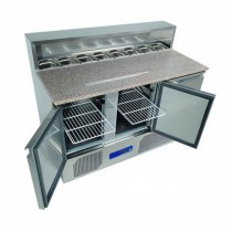 Saladette à pizza, 3 portes, acier inox AISI 201, 350 litres