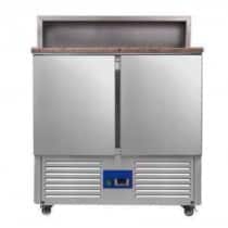 Saladette réfrigérée inox froid positif 2 portes plan de travail granit, 5 x GN1/6