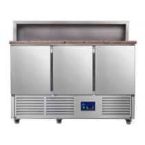 Saladette réfrigérée inox froid positif 3 portes plan de travail granit 390 L GN1/1