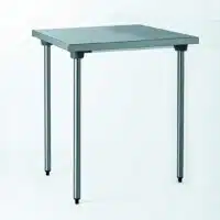 Table sur piétement en acier inoxydable, centrale avec étagère, L 700 mm