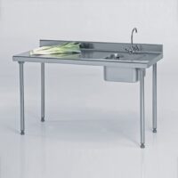 Table du chef sur-mesure avec robinet et dosseret largeur 700 mm avec bac à droite
