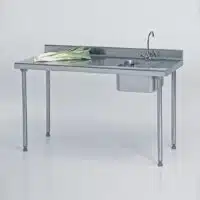 Table du chef sur-mesure avec robinet et dosseret largeur 700 mm avec bac à droite