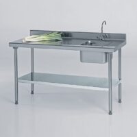 Table du chef sur-mesure avec robinet à dosseret + étagère largeur 700 mm avec bac à doitre