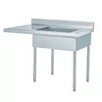 Table de déboîtage sur pieds sur-mesure acier inoxydable capacité 2 bacs GN 1/1 P 700 mm cuve à droite