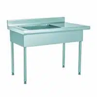 Table de déboitage adossée sur mesure, avec étagère, 2 cuves GN1/1, L 1400 x P 700 x H 900 mm